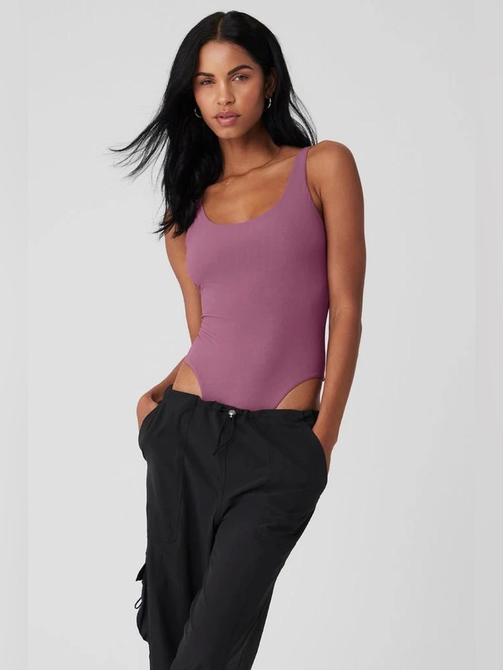 NWOT Alo Yoga Mesh Sheer Illusion Bodysuit - Soft Mulberry - XXS